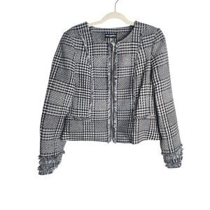 Karl Lagerfeld womens Boxy tweed blazer sz 12 structures shoulder zip career